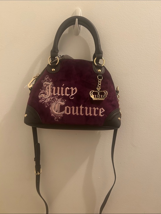 Juicy Couture Handbags - Juicy Couture Plum Velvet Dome Satchel with Black Trim and Gold Crown Charm